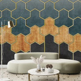 3299 / Elegant Hexagon Fade Wallpaper, Ombre Geometric Wall Mural, Gold Accented Luxury Decor - Artevella